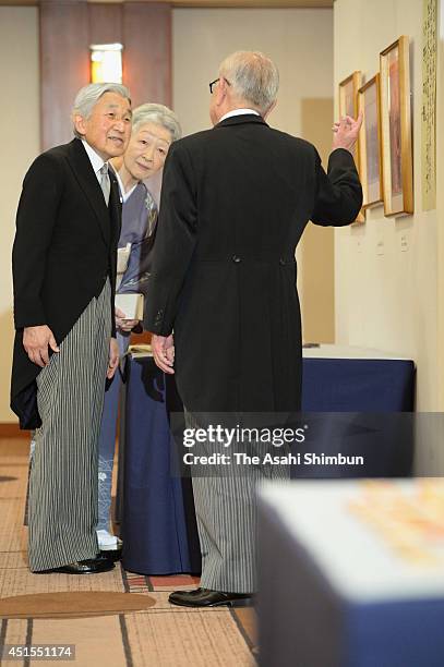 Emperor Akihito and Empress Michiko attend the Japan Art Academy Award Ceremony at the Imperial Hotel on July 1, 2014 in Tokyo, Japan.