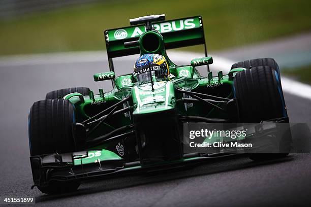 Charles Pic of France and Caterham drives during the final practice session prior to qualifying for the Brazilian Formula One Grand Prix at Autodromo...