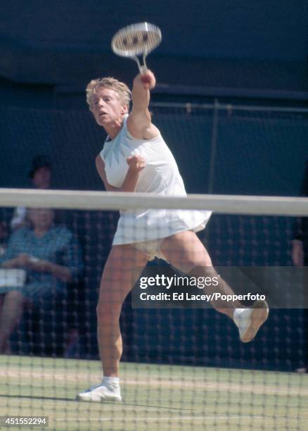 Ann Haydon-Jones of Great Britain in action at Wimbledon, circa July 1969. Haydon-Jones, seeded 4th, beat Billie Jean King of the United States in...