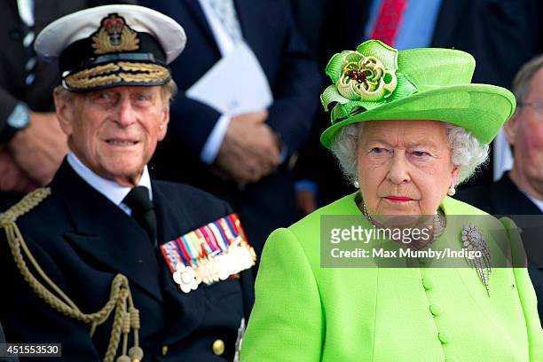 Prince Philip, Duke of Edinburgh and Queen Elizabeth II attend the International Ceremony at Sword Beach to commemorate the 70th anniversary of the...