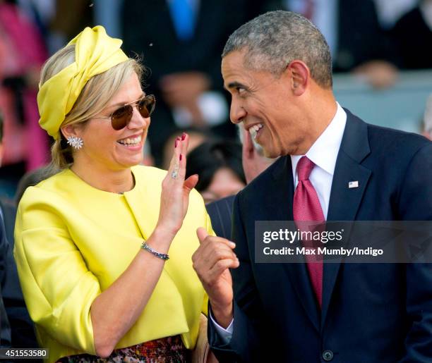 Queen Maxima of The Netherlands and U.S. President Barack Obama attend the International Ceremony at Sword Beach to commemorate the 70th anniversary...