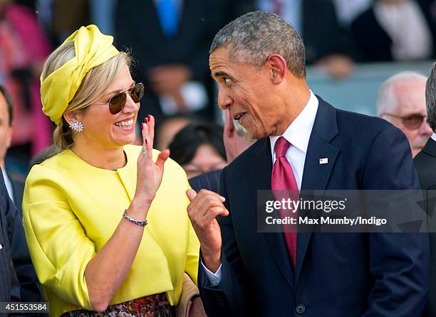 Queen Maxima of The Netherlands and U.S. President Barack Obama attend the International Ceremony at Sword Beach to commemorate the 70th anniversary...