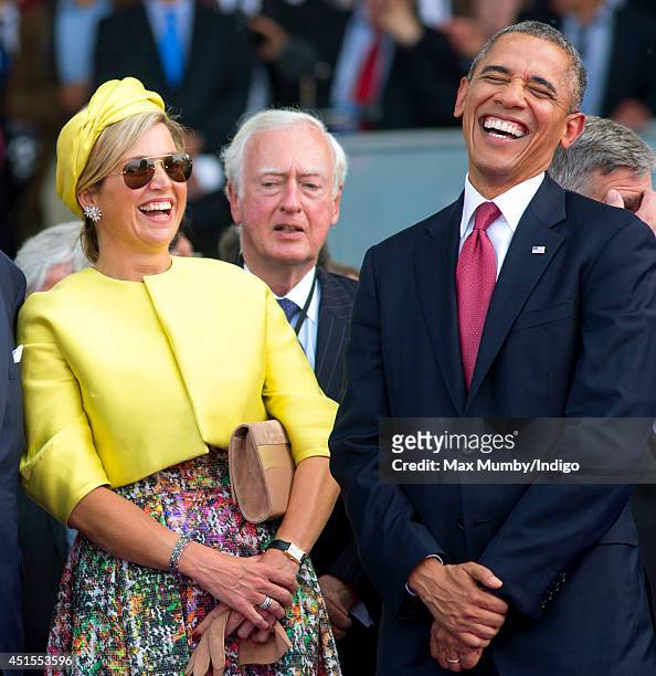 Queen Maxima of The Netherlands and U.S. President Barack Obama attend the International Ceremony at Sword Beach to commemorate the 70th anniversary...