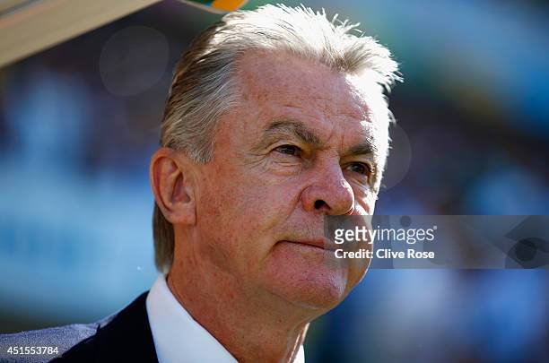 Head coach Ottmar Hitzfeld of Switzerland looks on prior to the 2014 FIFA World Cup Brazil Round of 16 match between Argentina and Switzerland at...