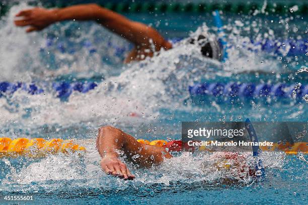 Ramon Figarella of Venezuela competes in 100 mts Finswimming as part of the XVII Bolivarian Games Trujillo 2013 at pools complex of Mansiche Stadium...