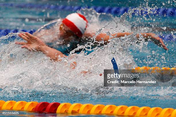 Ramon Figarella of Venezuela competes in 100 mts Finswimming event as part of the XVII Bolivarian Games Trujillo 2013 at pools complex of Mansiche...