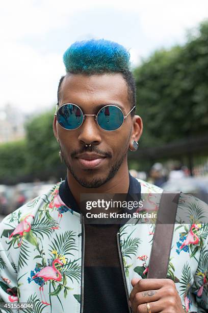 Hair styilist Jason Lee Preston wearing a Zara jacket and vintage sunglasses on day 1 of Paris Collections: Men on June 25, 2014 in Paris, France.