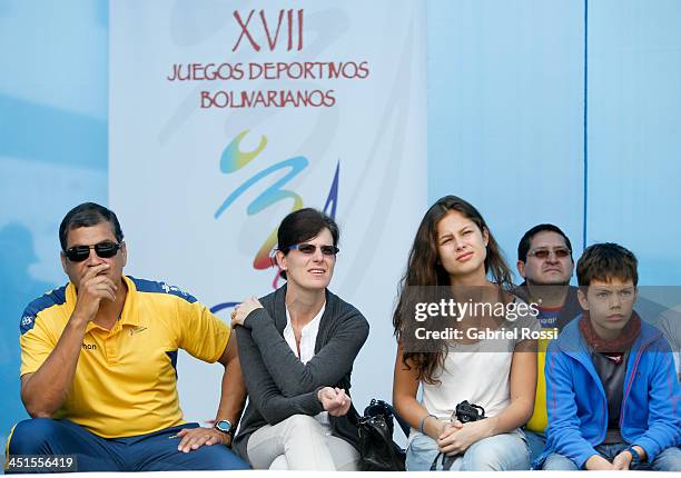 Rafael Correa, President of Ecuador, his wife Anne Malherbe, his daughter Anne Correa and his son Rafael Correa attend to see his daughter Sofia...