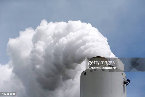 Steam rises from a tower at DTE Energy Co.'s Monroe Power Plant in Monroe, Michigan, U.S., on Monday, June 30, 2014. DTE Energy's Monroe plant is the...