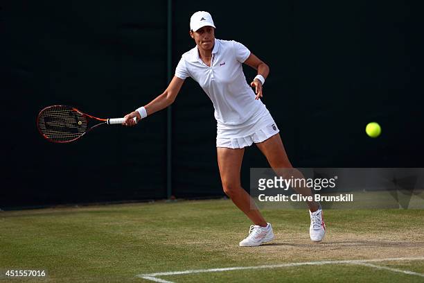 Katarina Srebotnik of Slovenia during her Mixed Doubles second round match with Mike Bryan of the United States against Chris Guccione of Australia...