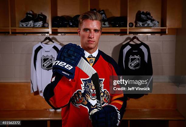 Aaron Ekblad, first overall pick of the Florida Panthers, poses for a portrait during the 2014 NHL Entry Draft at Wells Fargo Center on June 27, 2014...