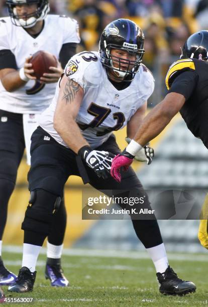 Marshal Yanda of the Baltimore Ravens plays against the Pittsburgh Steelers during the game on October 20, 2013 at Heinz Field in Pittsburgh,...