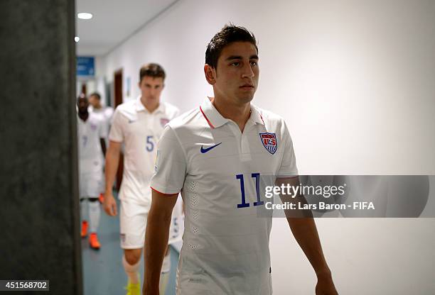 Alejandro Bedoya of the United States walks out from the dressing room prior to the 2014 FIFA World Cup Brazil Round of 16 match between Belgium and...