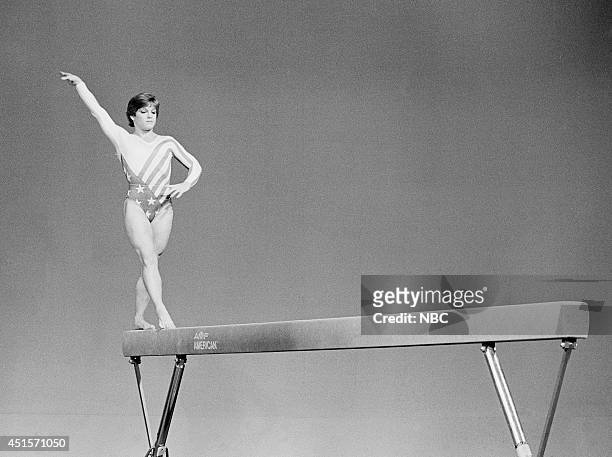 Pictured: Olympic gymnast Mary Lou Retton performs on August 8, 1984 --
