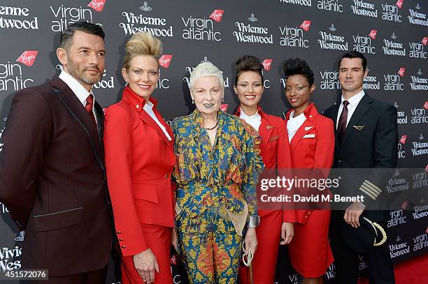 Vivienne Westwood and Virgin Atlantic Crew attend the launch party to celebrate Virgin Atlantic's new Vivienne Westwood uniform collection at Village...