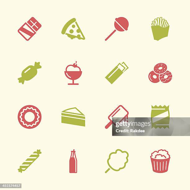 junk food icons - color series | eps10 - candy chocolate gum stock illustrations