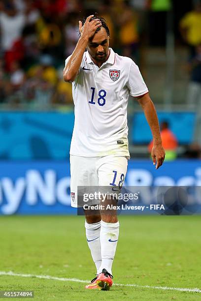 Chris Wondolowski of the United States reacts during the 2014 FIFA World Cup Brazil Round of 16 match between Belgium and USA at Arena Fonte Nova on...