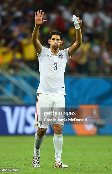 Omar Gonzalez of the United States acknowledges the fans after the 2014 FIFA World Cup Brazil Round of 16 match between Belgium and the United States...