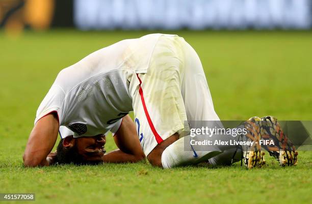 DeAndre Yedlin of the United States reacts after the 1-2 defeat in the 2014 FIFA World Cup Brazil Round of 16 match between Belgium and USA at Arena...