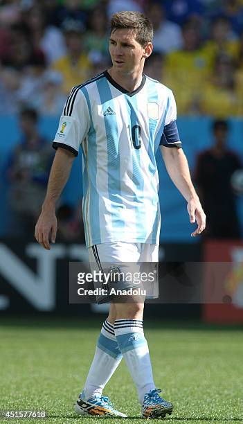 Lionel Messi of Argentina in action during the 2014 FIFA World Cup Brazil Round of 16 match between Argentina and Switzerland at the Itaquerao...