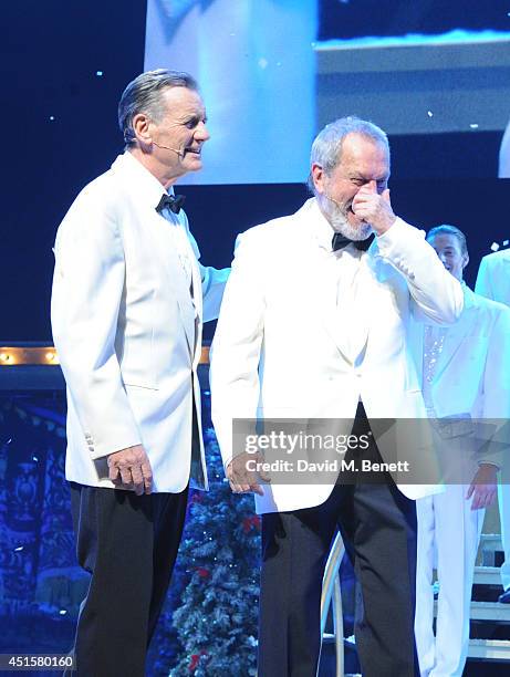 Michael Palin and Terry Gilliam at the opening night of "Monty Python Live " at The O2 Arena on July 1, 2014 in London, England.