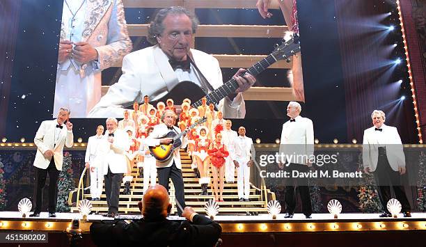 Michael Palin, Terry Gilliam, Eric Idle, John Cleese and Terry Jones at the opening night of "Monty Python Live " at The O2 Arena on July 1, 2014 in...