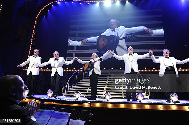 Michael Palin, Terry Gilliam, Eric Idle, John Cleese and Terry Jones at the opening night of "Monty Python Live " at The O2 Arena on July 1, 2014 in...