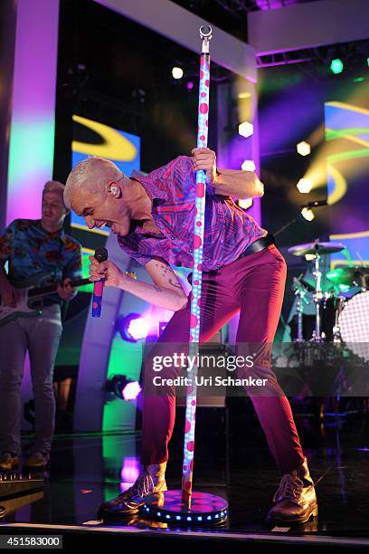 Tyler Glenn of Neon Trees performs during the iHeartRadio Ultimate Pool Party Presented By VISIT FLORIDA At Fontainebleau's BleauLive at...