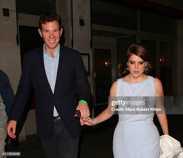 Jack Brooksbank and Princess Eugenie of York at the Groucho club on July 1, 2014 in London, England.