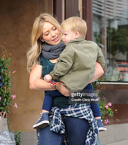 Hilary Duff is seen with son Luca Cruz Comrie on November 23, 2013 in Los Angeles, California.