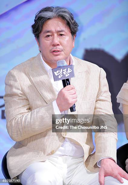 Choi Min-Sik attends the movie 'Roaring Currents' press conference at Apgujeong CGV on June 26, 2014 in Seoul, South Korea.