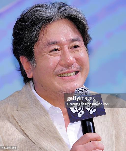 Choi Min-Sik attends the movie 'Roaring Currents' press conference at Apgujeong CGV on June 26, 2014 in Seoul, South Korea.