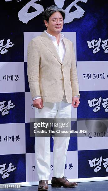 Choi Min-Sik attends the movie 'Roaring Currents' press conference at Apgujeong CGV on June 26, 2014 in Seoul, South Korea.