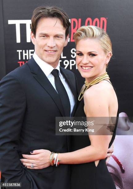 Actor Stephen Moyer and actress Anna Paquin arrive at HBO's 'True Blood' Final Season Premiere on June 17, 2014 at TCL Chinese Theatre in Hollywood,...