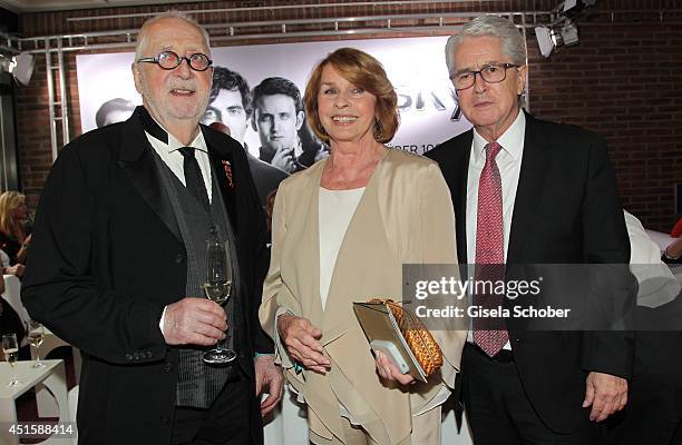 Hellmuth Matiasek, Senta Berger and Frank Elstner attend the 'Gala Abend mit Arthur Cohn' - as part of Filmfest Muenchen 2014 at Gasteig on July 1,...