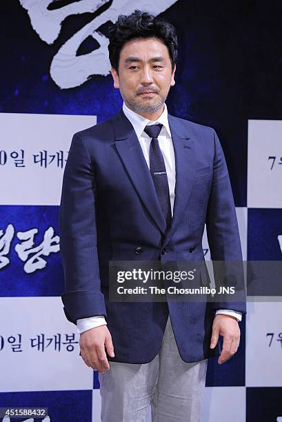 Ryu Seung-Ryong attends the movie 'Roaring Currents' press conference at Apgujeong CGV on June 26, 2014 in Seoul, South Korea.