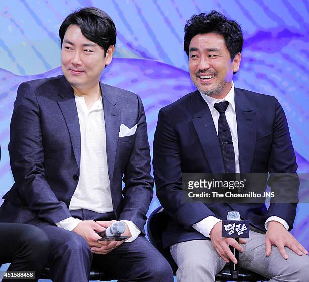 Jo Jin-Woong and Ryu Seung-Ryong attend the movie 'Roaring Currents' press conference at Apgujeong CGV on June 26, 2014 in Seoul, South Korea.
