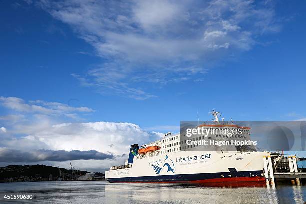 The Interislander ferry Kaitaki prepares to sail while docked in Wellington Harbour on July 2, 2014 in Wellington, New Zealand.