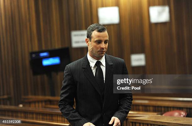 Oscar Pistorius arrives at the Pretoria High Court on July 2 in Pretoria, South Africa. Oscar Pistorius stands accused of the murder of his...