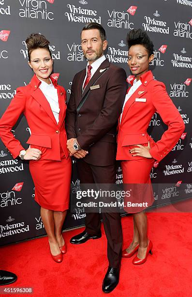 Virgin Atlantic Crew attends the launch party to celebrate Virgin Atlantic's new Vivienne Westwood uniform collection at Village Underground on July...