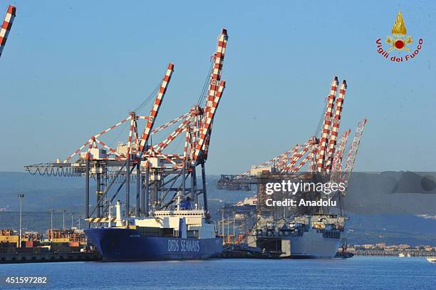 Transfer operation of chemical weapons to the U. S cargo ship Cape Ray starts following The Danish cargo ship Ark Futura carrying the chemical...