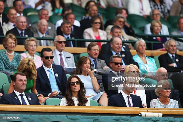 Catherine, Duchess of Cambridge and Prince William Duke of Cambridge attend day nine of the Wimbledon Lawn Tennis Championships at the All England...