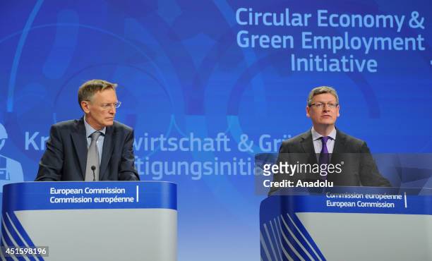 European Commissioner for Environment, Janez Potocnik and EU commissioner for Employment, Social Affairs and Inclusion Laszlo Andor give a joint...