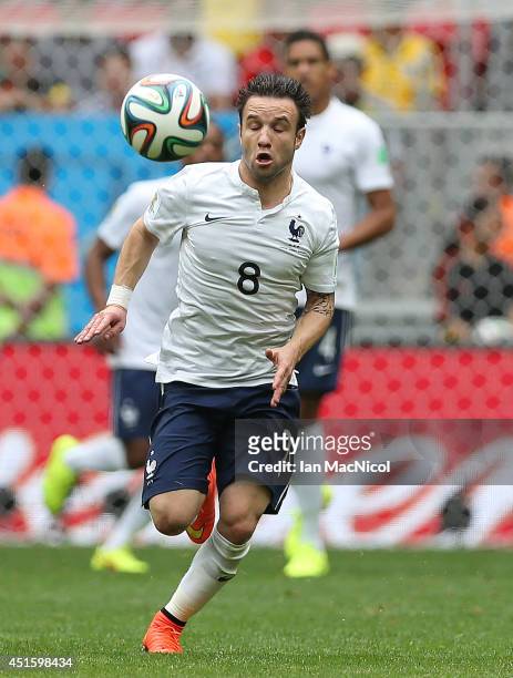 Mathieu Valbuena of France runs with the ball during the 2014 FIFA World Cup Brazil Round of 16 match between France and Nigeria at the Estadio...