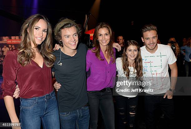 Louise Roe, Harry Styles, Cindy Crawford, Kaia Jordan Gerber, and Liam Payne on set during One Direction celebrates 1D Day at YouTube Space LA, a...