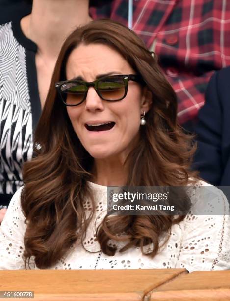 Catherine; Duchess of Cambridge attends the Andy Murray v Grigor Dimitrov match on centre court during day nine of the Wimbledon Championships at...