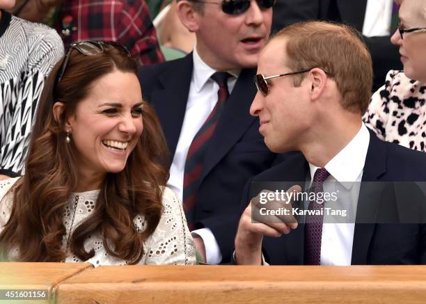 Catherine, Duchess of Cambridge and Prince William, Duke of Cambridge attend the Andy Murray v Grigor Dimitrov match on centre court during day nine...