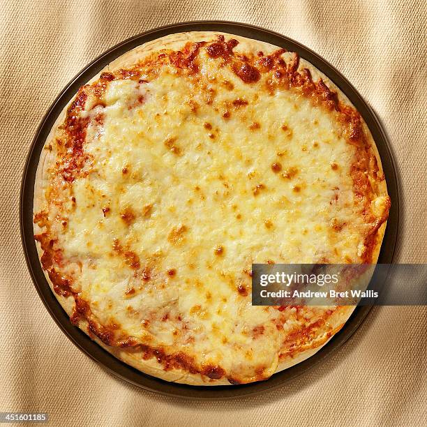 overhead view of freshly baked 3 cheeses pizza - cheese pizza stock pictures, royalty-free photos & images