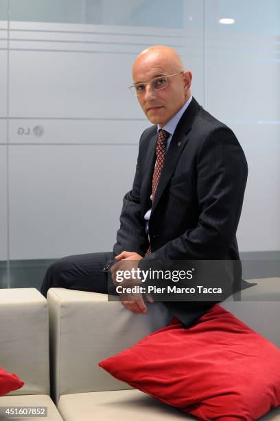 Paolo Locatelli Consumer Director of LG Electronics Italy poses for a photo before of the press conference at the LG Italy Headquarters on July 2,...