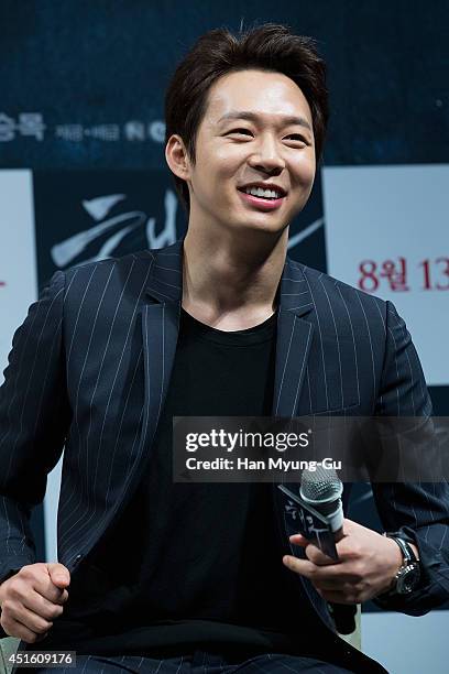 Park Yu-Chun of South Korean boy band JYJ attends the press conference for "Haemoo" on July 1, 2014 in Seoul, South Korea. The film will open on...